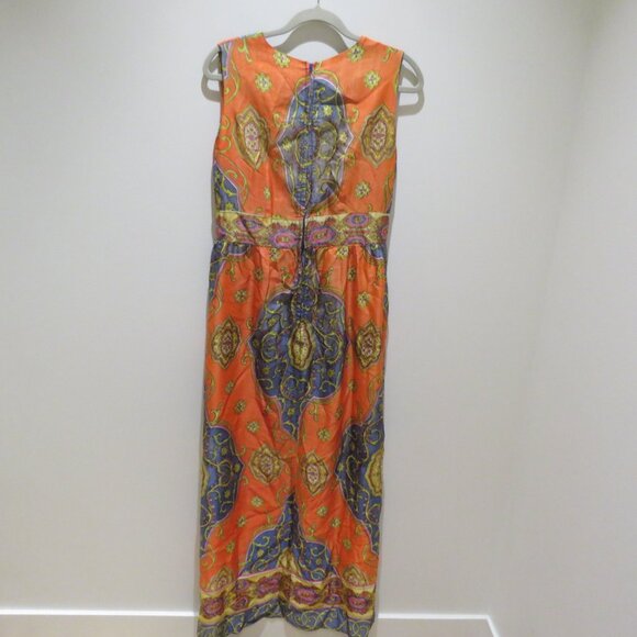VINTAGE BARD'S TORONTO 1970s Paisley Satin Maxi Dress Multicolor Retro Boho - Picture 11 of 15